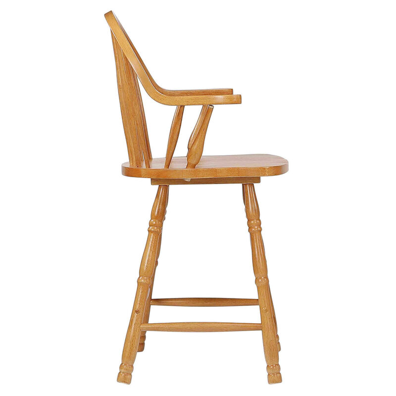 Oak Selections 41 in. Distressed Light Oak High Curved Back Wood Frame 24 in. Bar Stool (Set of 2)