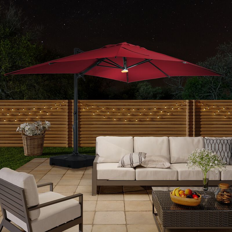 10x13 ft. 360° Rotation Cantilever Patio Umbrella with BaseandBT in Red