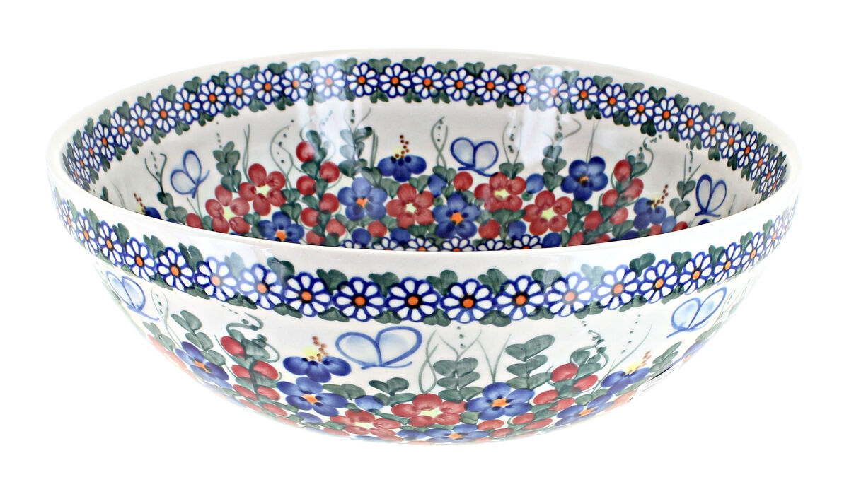 Blue Rose Polish Pottery Aztec Flower Medium Serving Bowl