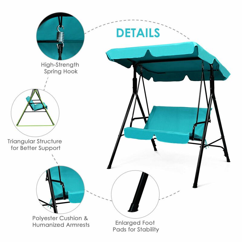 2 Person Weather Resistant Swing with Canopy for Porch Garden Backyard Lawn