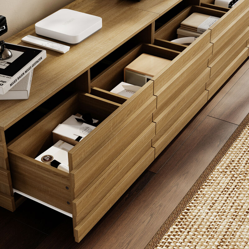 FUFU&GAGA Modern Walnut Wood Grain TV Stand with 4 Drawers (78.7" W x 15.6" D x 15.7" H), Walnut