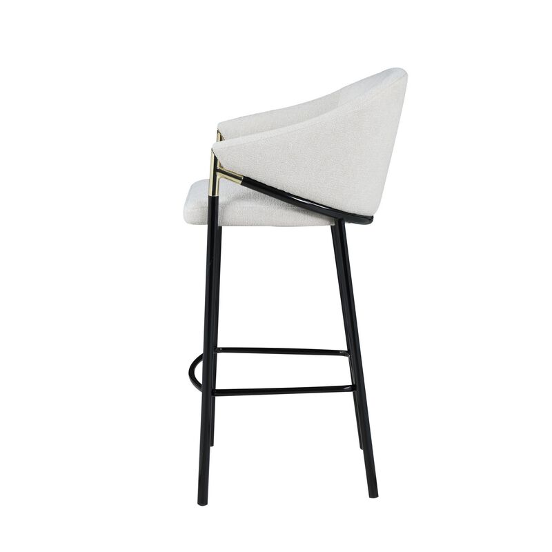Fil 30 Inch Sloped Arm Barstools, Set of 2, Padded Curved Back, Beige Linen-Benzara