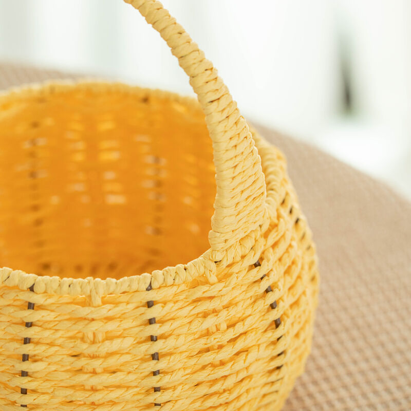 Wickerwise Hand-Woven Easter Bunny Ear Basket with Handle – Multi-Purpose Paper Rope Wicker Basket for Easter Egg Hunts, Picnics, Flower Arrangements, Food Storage, Party, and Home Decor, Nude