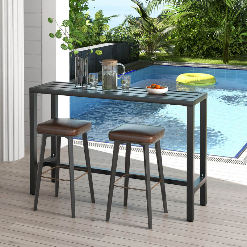 Outdoor Bar Table with Waterproof Top and Heavy-duty Metal Frame
