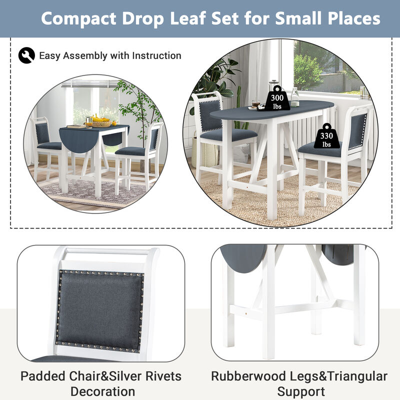 Merax  3-Piece Wood Counter Height Drop Leaf Dining Table Set