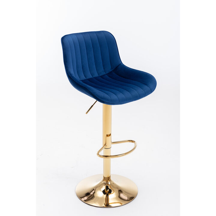 Chrome Footrest And Base Swivel Height Adjustable Mechanical Lifting Velvet + Golden Leg