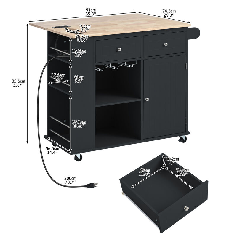 Streamdale Kitchen Storage Island with Power Outlet and Wine Rack