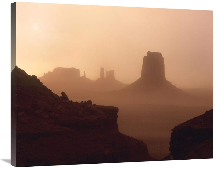 Sandstorm enshrouding mittens, Monument Valley, Arizona-Canvas Art-35x28