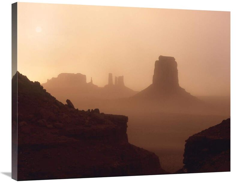 Sandstorm enshrouding mittens, Monument Valley, Arizona-Canvas Art-35x28