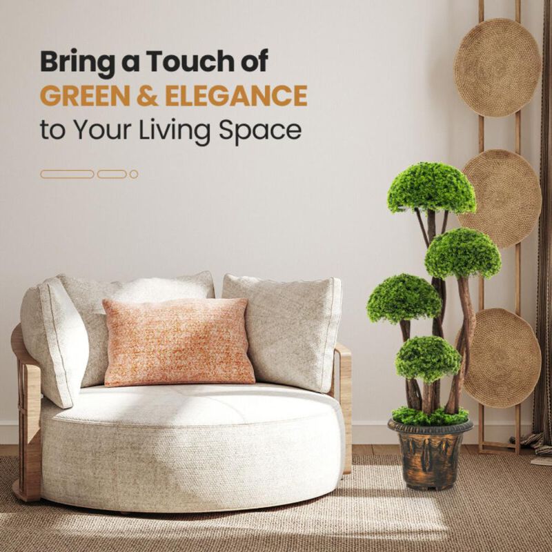 Hivvago 3 Feet Decorative Artificial Cedar Topiary Tree with Rattan Trunk