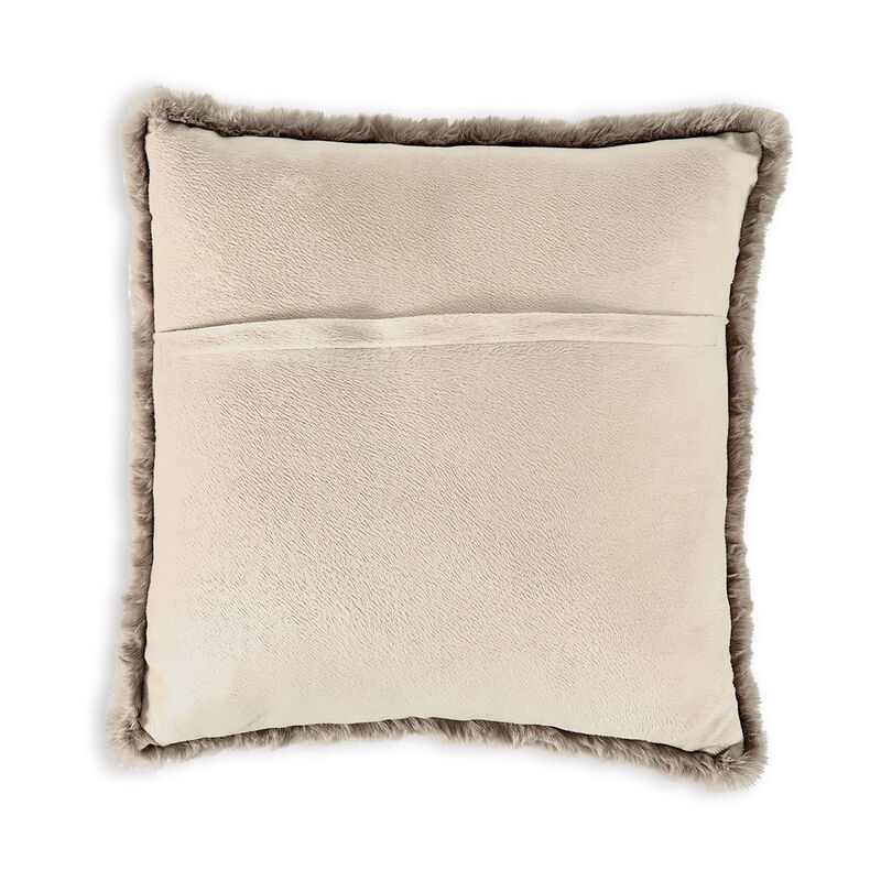 Dift Square Accent Throw Pillow, 20 Inch, Taupe Beige Faux Rabbit Fur - Benzara