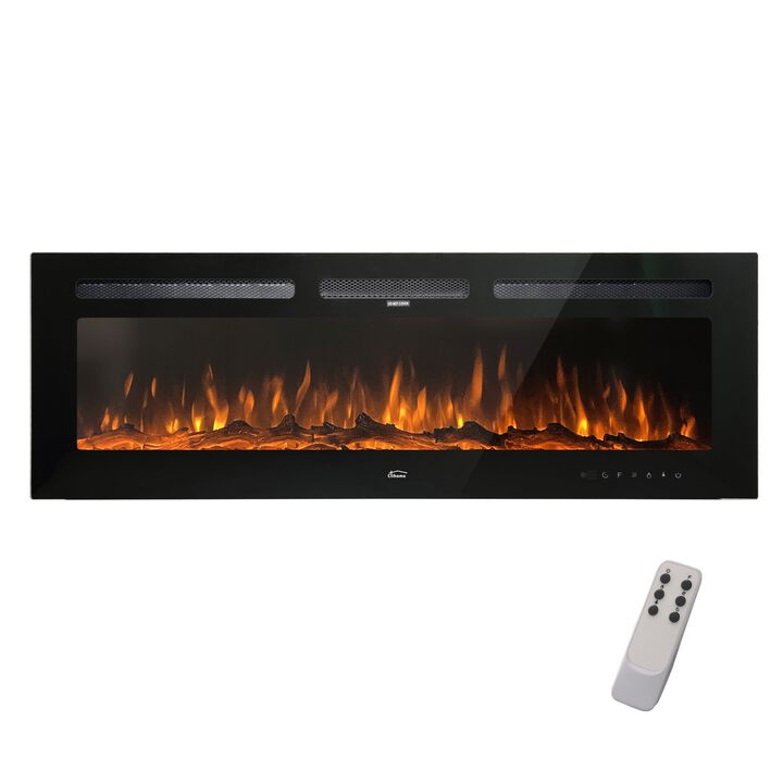 Clihome 60in 750/1500W Wall Mount/Recessed Electric Fireplace Fire Places Electric Fireplace Inserts with Timer, Remote Control, Adjustable Flame Color