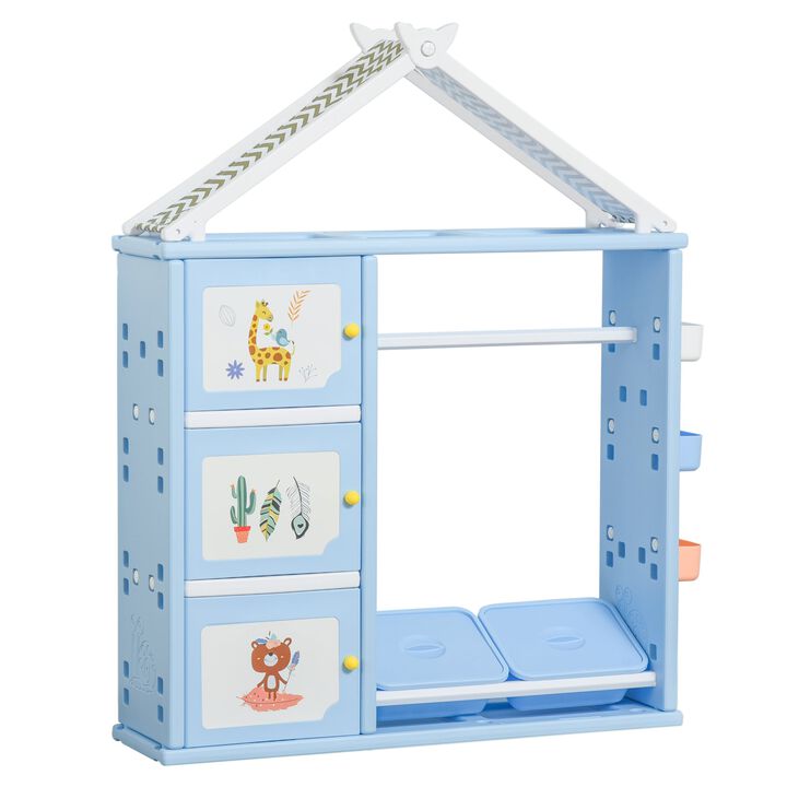 Blue Kids' Organizer: Multi-Functional Cabinet with Bookshelf and Hanger