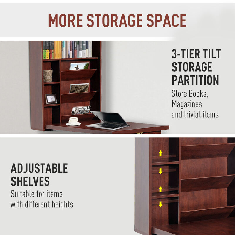 Wall Mount Writing Table Convertible Folding Computer Desk Storage Home Office