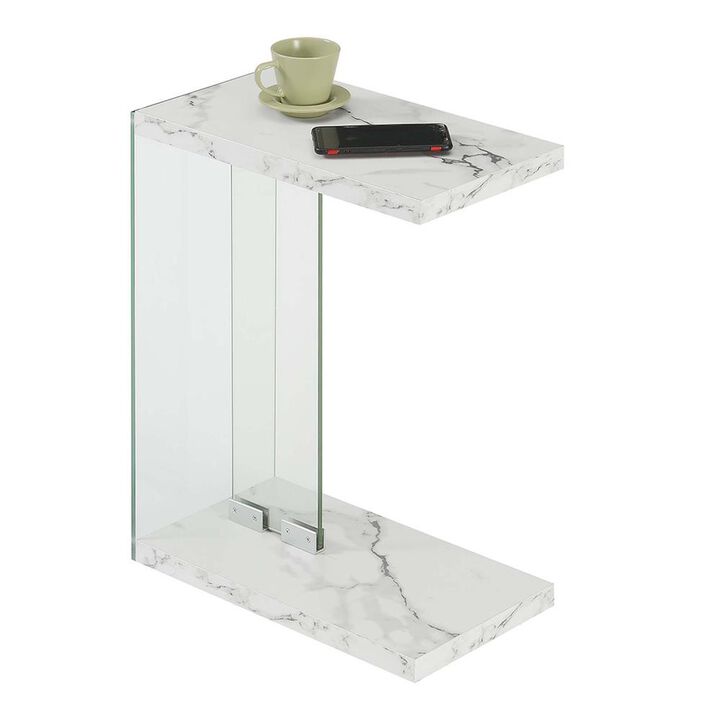 Convenience Concepts SoHo C End Table, White Faux Marble/Glass