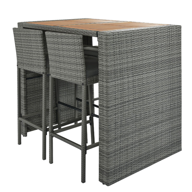 Merax Outdoor Patio Wicker Bar Table Chair Set