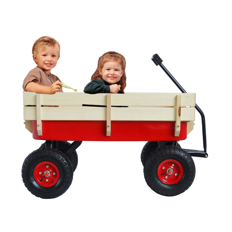 Heavy-Duty Outdoor Sport Wagon with Wooden Side Panels and Air Tires