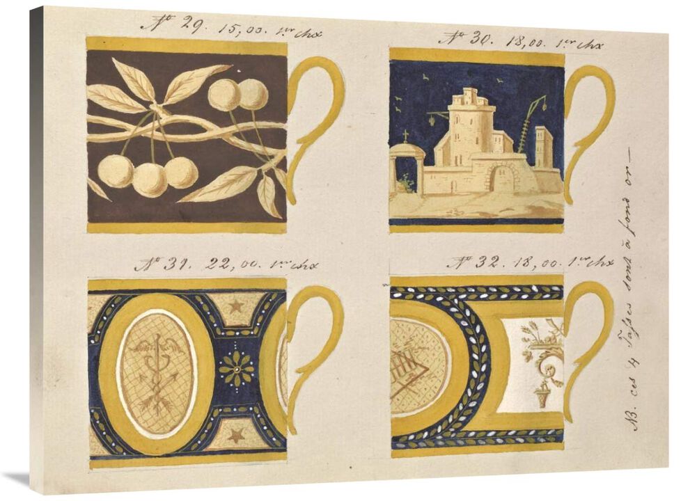 Quatre tasses  fond or, ca. 1800-1820-Canvas Art-40x30