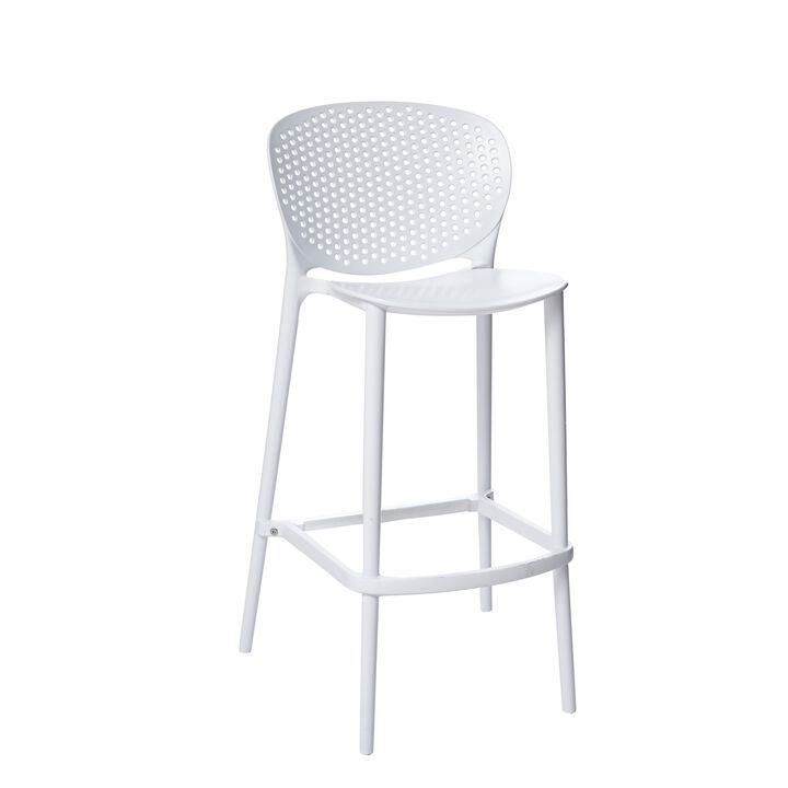 Celin 26 Inch Counter Stool Chair, Set of 4, Stackable, Mesh Back, White - Benzara