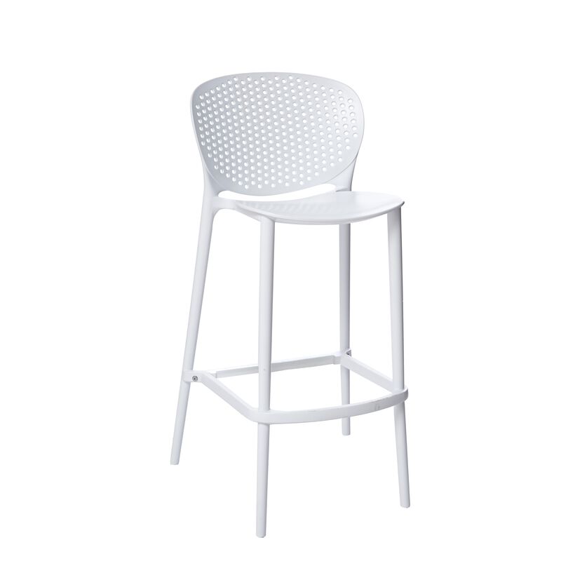 Celin 26 Inch Counter Stool Chair, Set of 4, Stackable, Mesh Back, White - Benzara