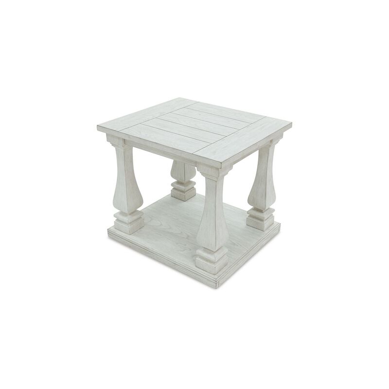 Dyne Side End Table, Plank Top, Baluster Legs, 27 Inch White Hardwood - Benzara