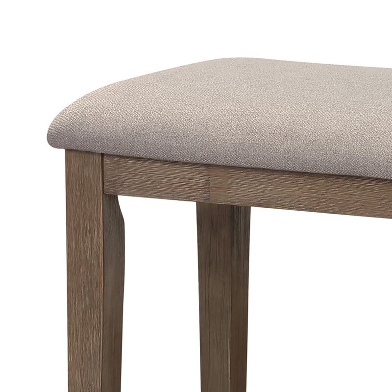 Rectangular Style Wooden Bench with Fabric Upholstered Seat,Brown and Beige - Benzara