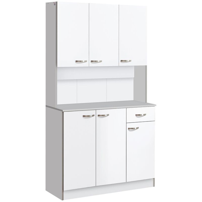 Expansive Kitchen Storage: 71" White Buffet with Hutch, 6 Doors & Drawer