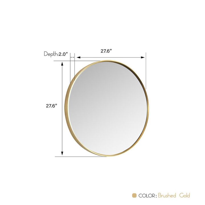 Vinnova Design Cascante 28 in. W x 28 in. H Round Metal Wall Mirror in Brushed Gold