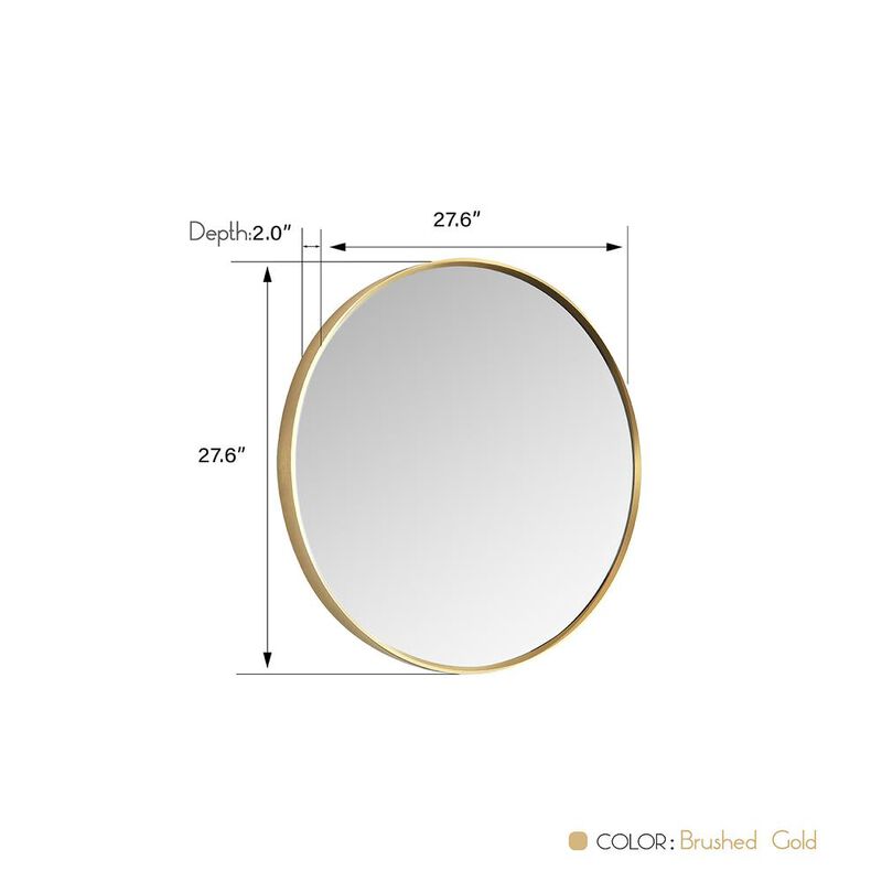 Vinnova Design Cascante 28 in. W x 28 in. H Round Metal Wall Mirror in Brushed Gold