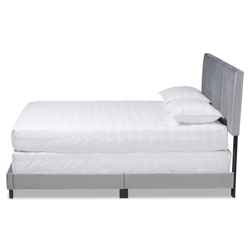 Baxton Studio Clare Velvet Upholstered Queen Size Panel Bed with Channel Tufted Headboard