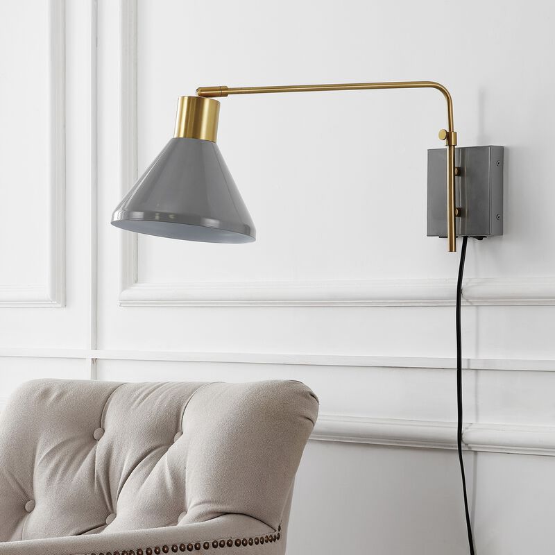 Max Swing Arm Modern Midcentury Iron USB Charging Port LED Sconce