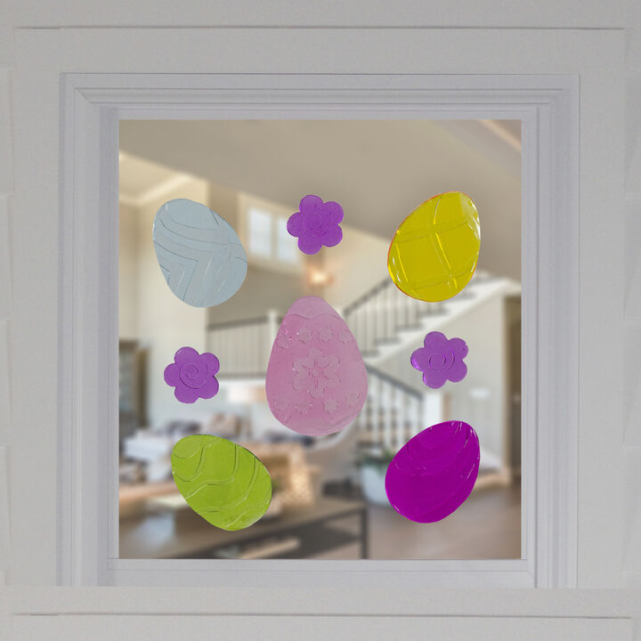 8-Piece Yellow and Purple Easter Egg Spring Gel Window Clings