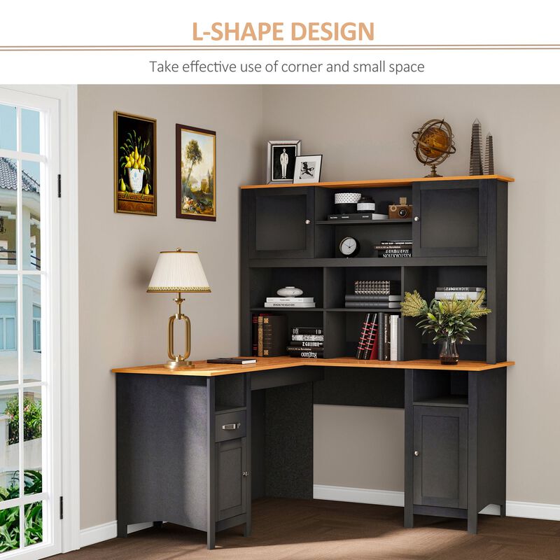 Black L-Shaped Desk: Corner Computer Table with Ample Storage