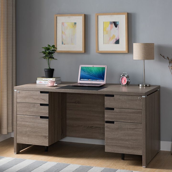 Dark Taupe Home Office Desk with 4 Lockable Drawers