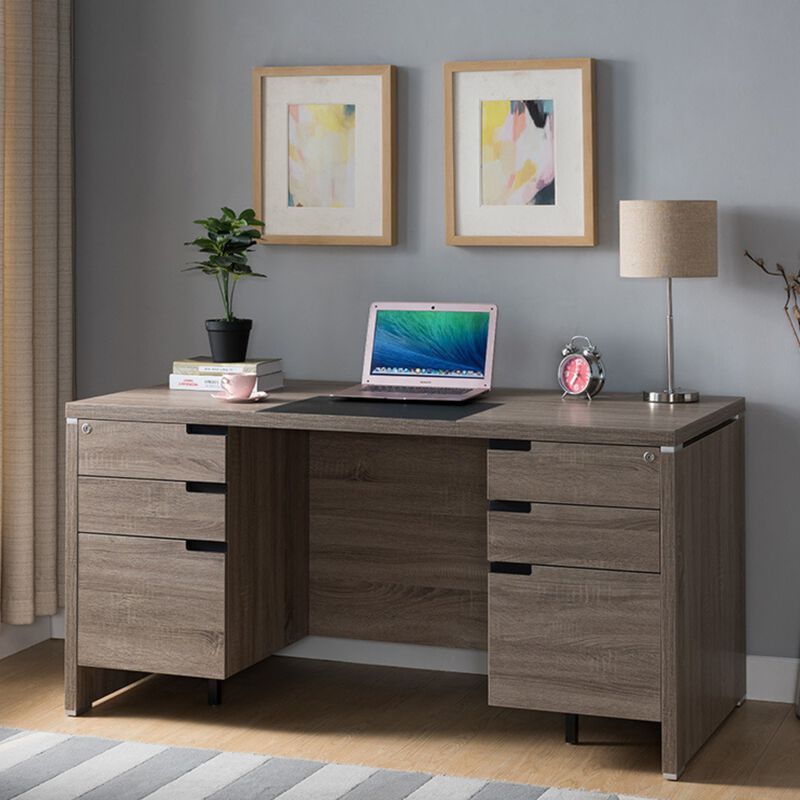 Dark Taupe Home Office Desk with 4 Lockable Drawers