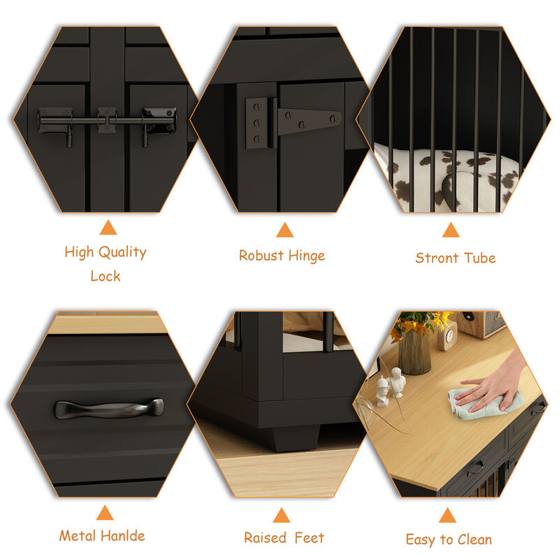 Black Large Dog Crate Furniture Wooden Dog Crate Kennel with 4-Drawers and Divider Dog Crates for 2 Large Dogs, 86.6 in.