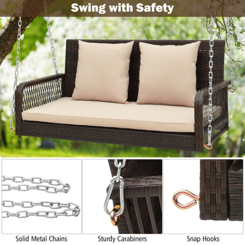 Hivvago 2-Person Outdoor Wicker Porch Swing with Seat and Back Cushions