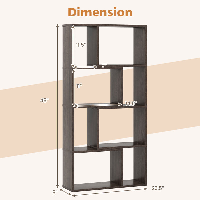 4-Tier Geometric Bookshelf with 8 Cubes for Living Room Bedroom