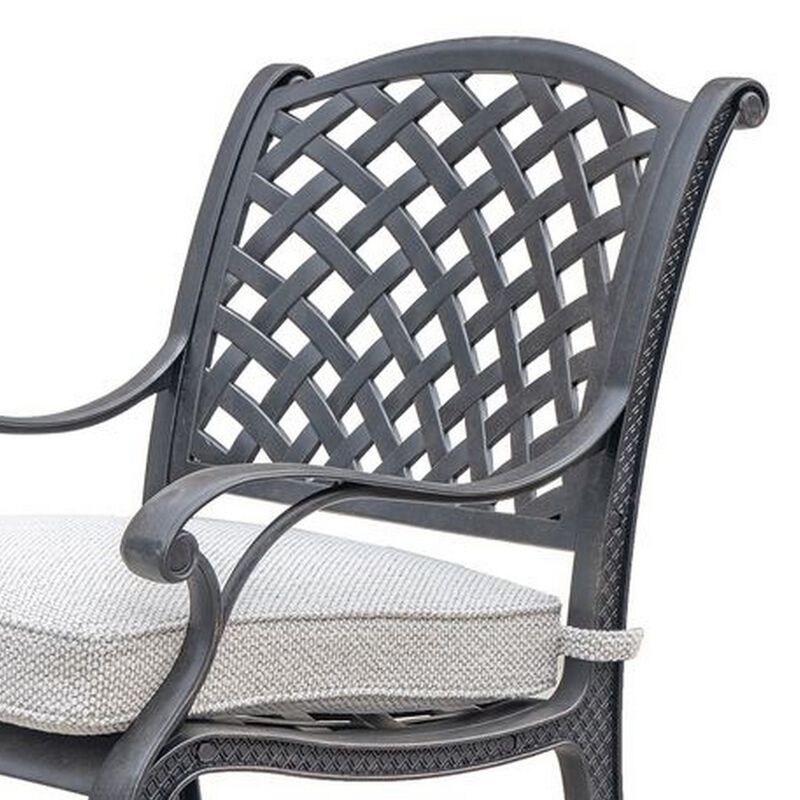 Zoe Outdoor Dining Chair, 27 Inch, Lattice Back, Black Aluminium, Taupe