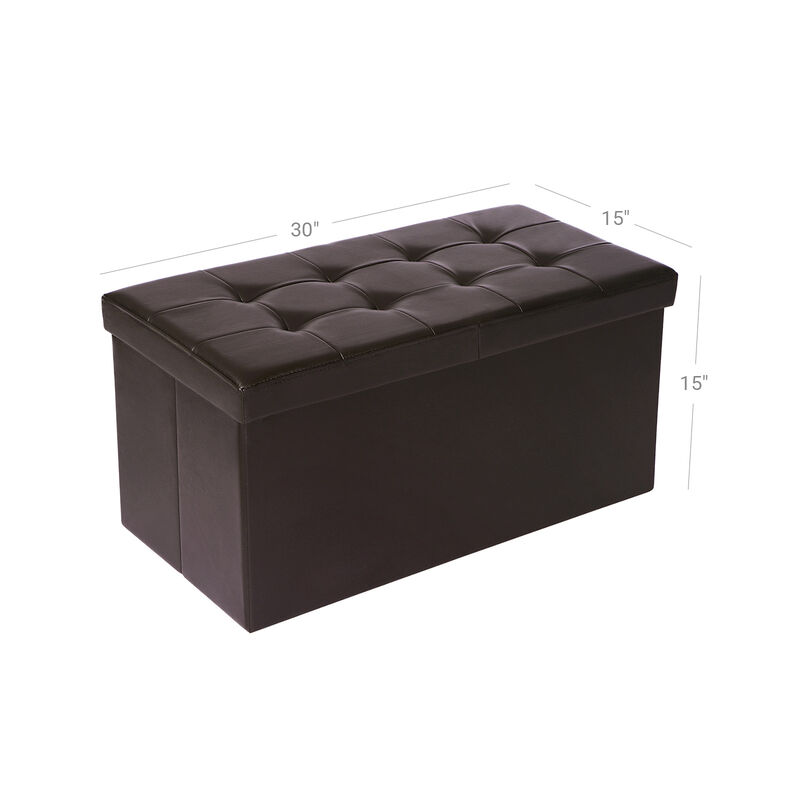30-Inch Folding Storage Ottoman Bench with Flipping Lid - Faux Leather Storage Chest Footstool