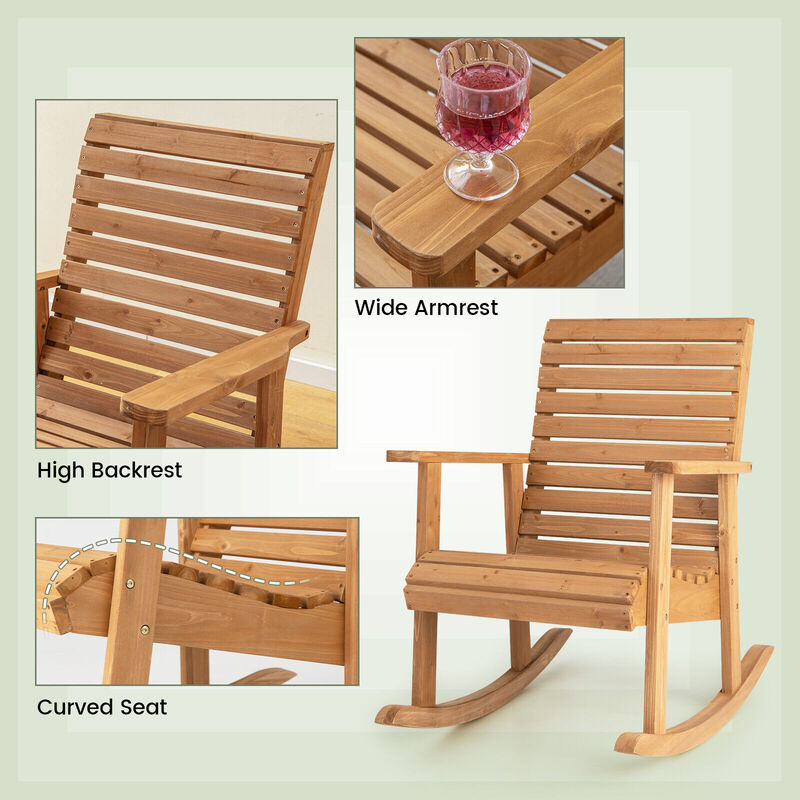 Outdoor Fir Wood Rocking Chair with High Backrest