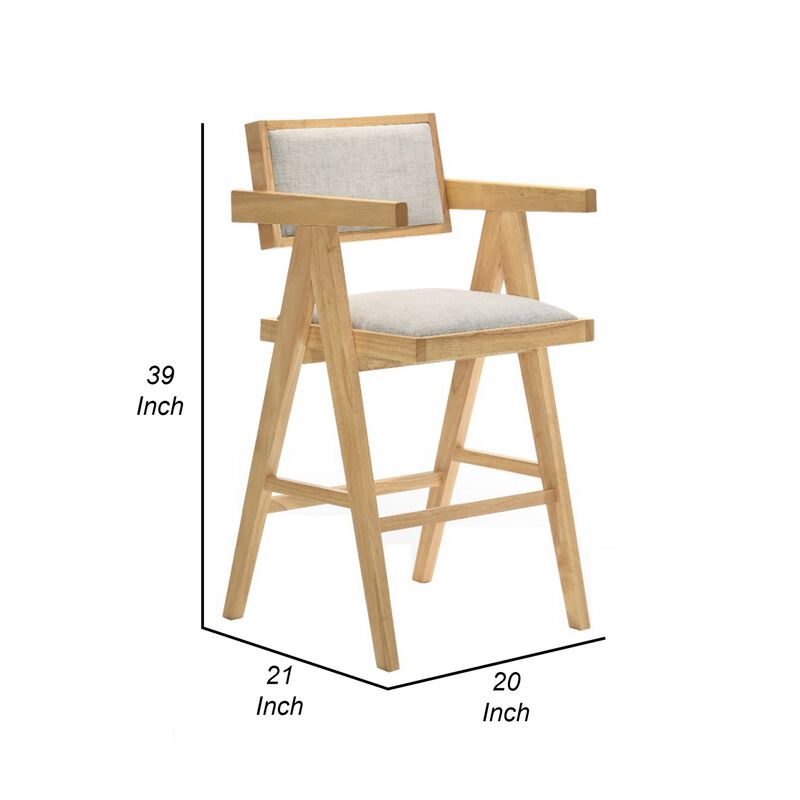 Cid Uno 26 Inch Counter Height Stool, Set of 2, Beige Fabric, Set of 2-Benzara