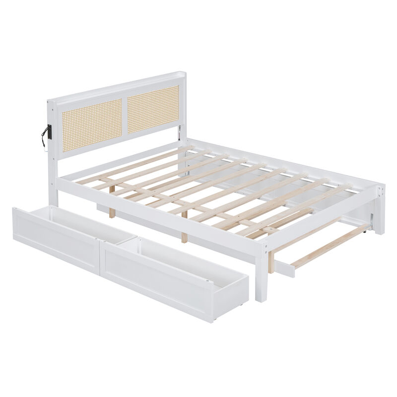 Merax Platform Bed Frame with Rattan Headboard