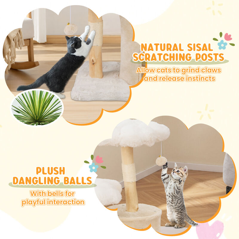 Cute Solid Wood Cat Tree Natural Branch Modern Flower Cat Tower with Sisal Scratching Posts