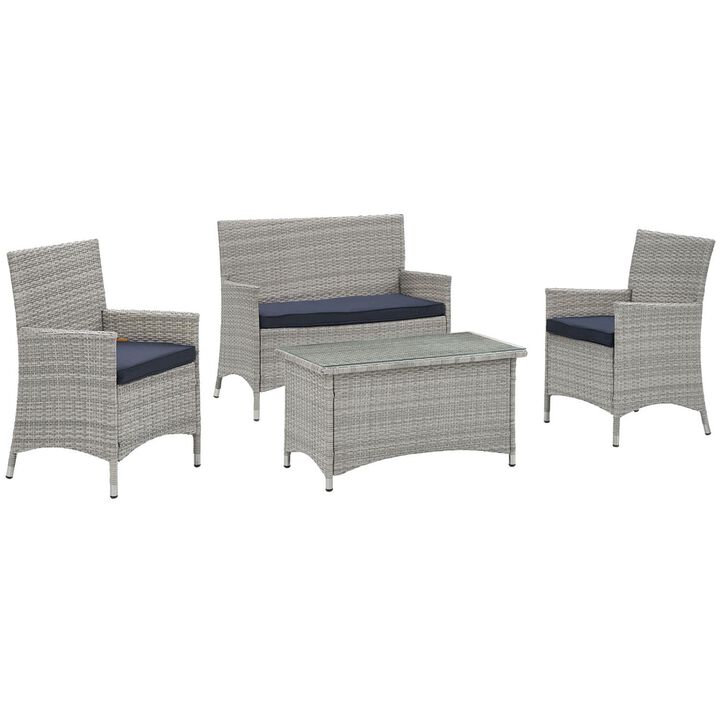 Bridge 4 Piece Outdoor Patio Patio Conversation Set - Light Gray Navy