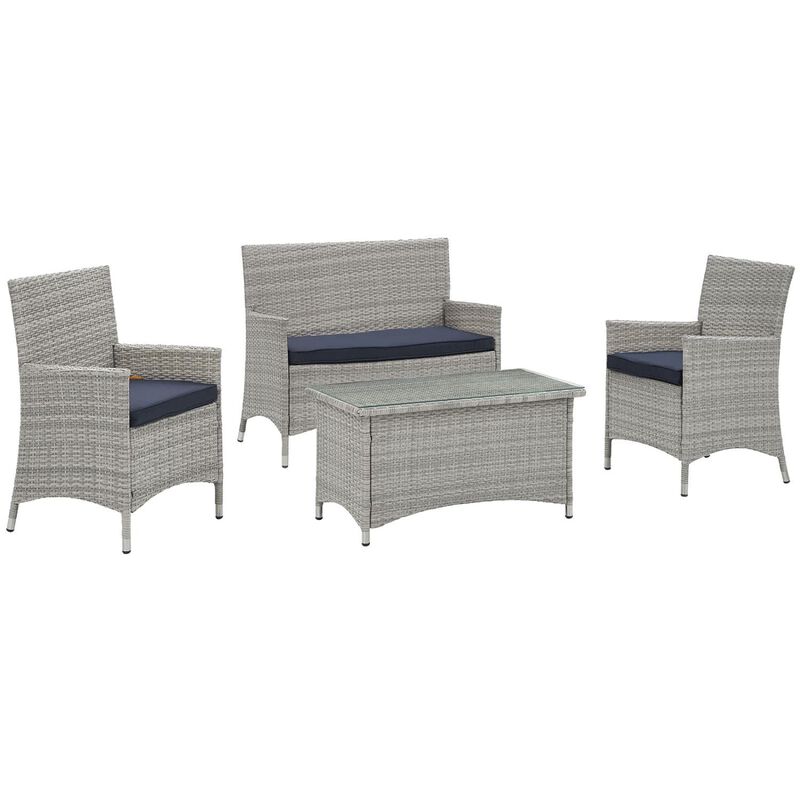Bridge 4 Piece Outdoor Patio Patio Conversation Set - Light Gray Navy