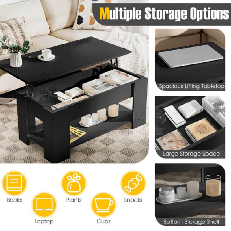 Coffee Table with Lift-up Desktop and Hidden Storage-Black