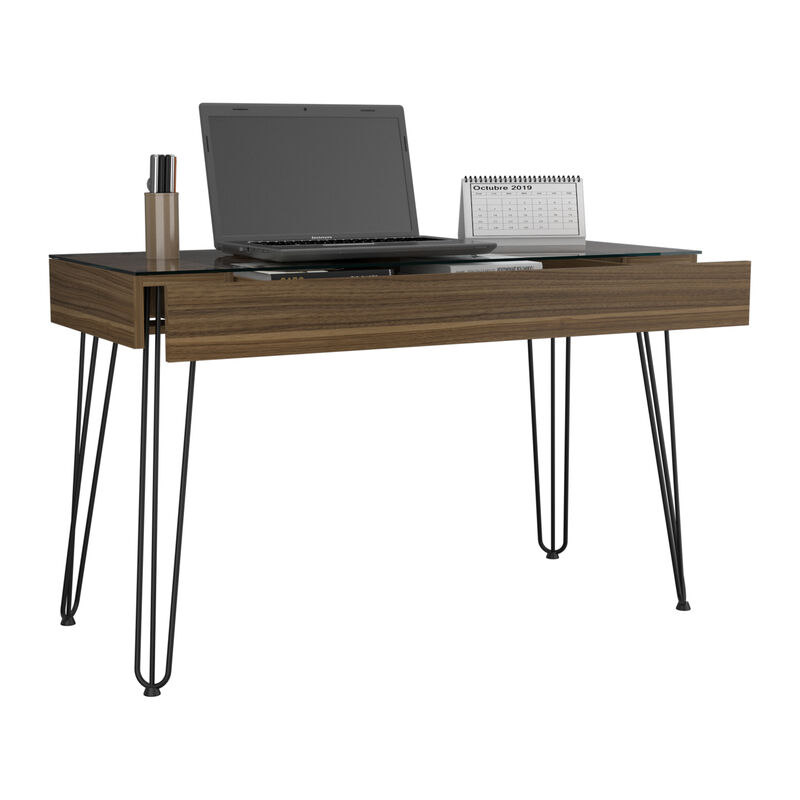 DEPOT E-SHOP Arizona 120 Drawer Desk, Four Legs, One Drawer, Mahogany