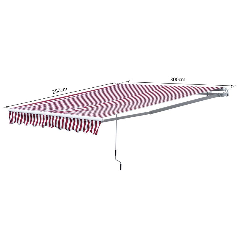 Burgundy Striped Shade: 10x8 Ft Retractable Cranking Patio Awning