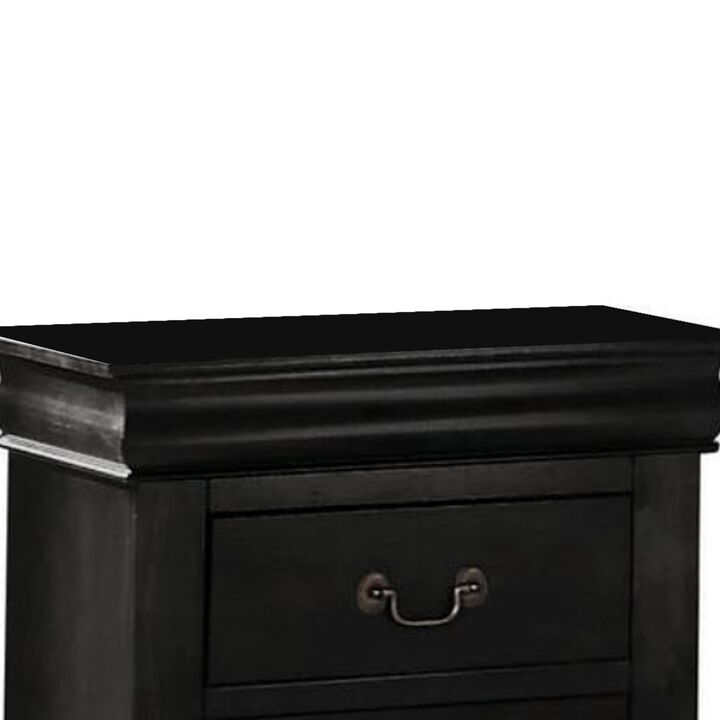 Wooden Nightstand with Two Drawers, Black-Benzara